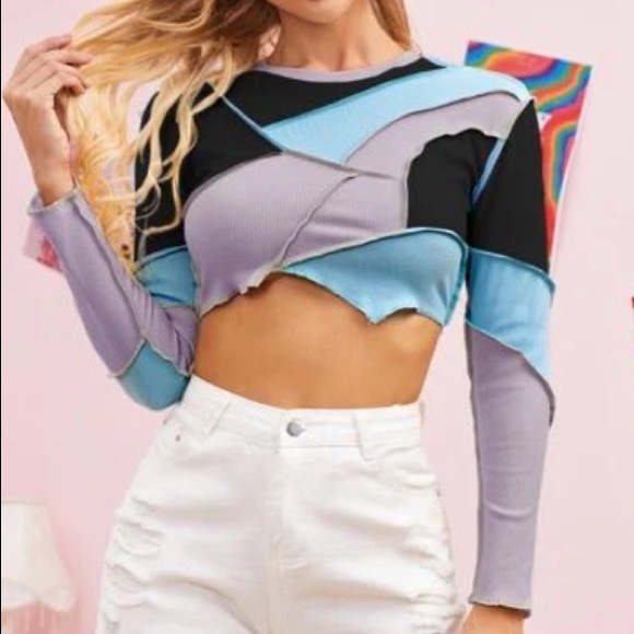 SHEIN Tops - Shein Stitched Colorblock Crop Top
